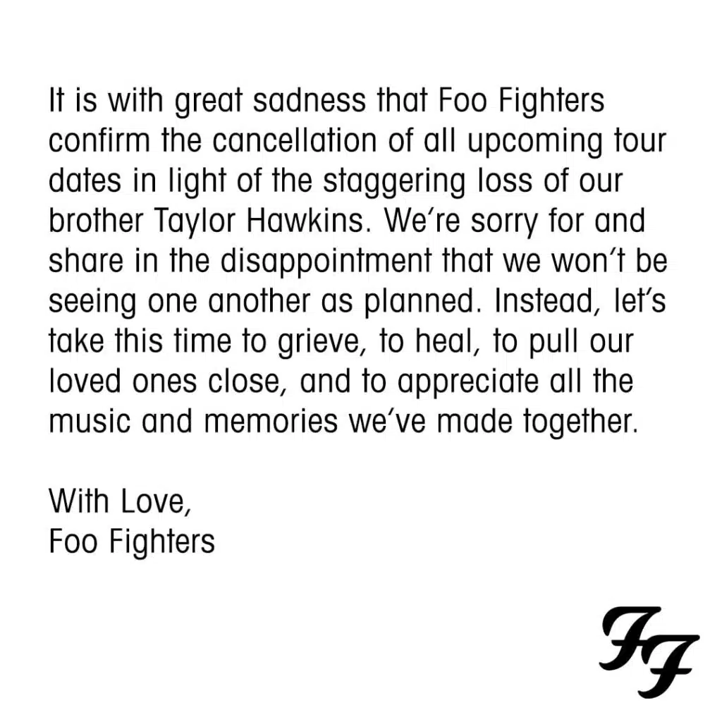Foo Fighters cancela las fechas restantes de la gira después de la impactante muerte del baterista Taylor Hawkins 1 277662532 511783906978452 4260760525503442498 n 1