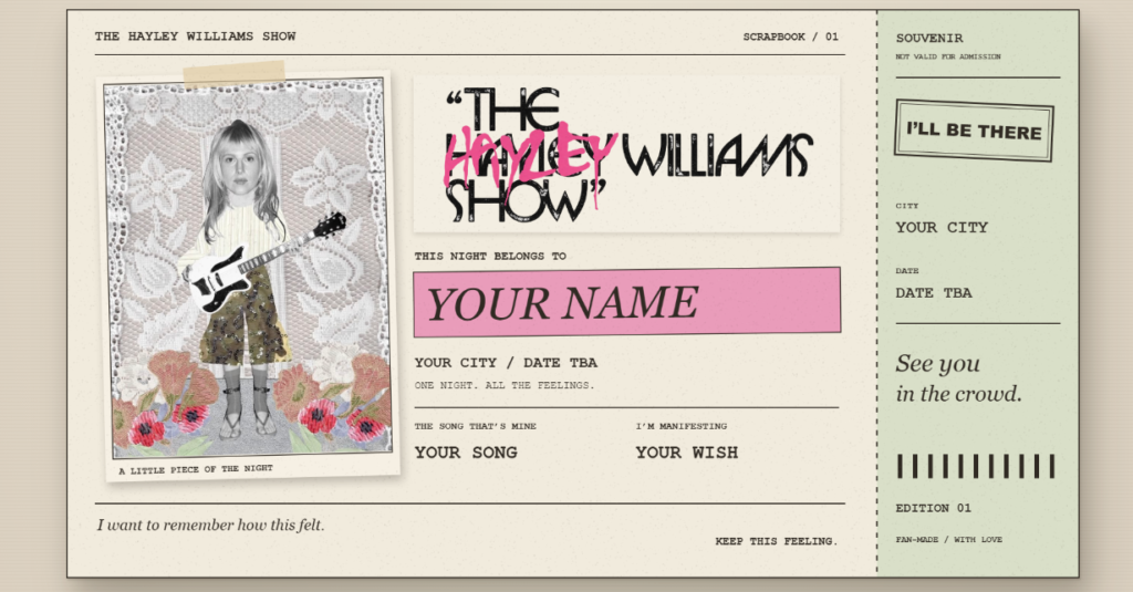 Un fan creó un ticket de fantasía para The Hayley Williams Show The Hayley Williams Show